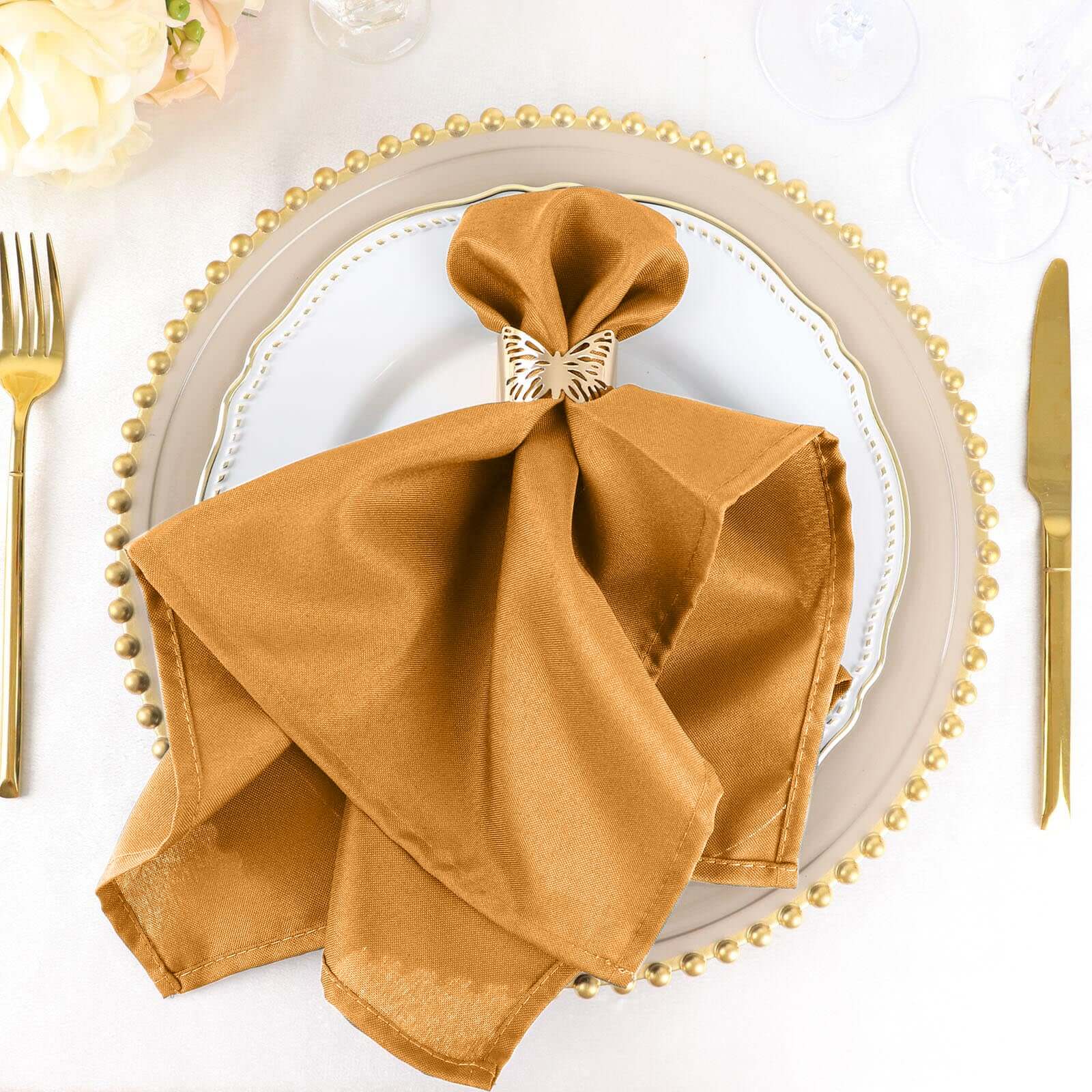 5 Pack Polyester 20"x20" Napkins Gold - Wrinkle Resistant & Easy Care Cloth Napkins for Special Occasions - NestOCart