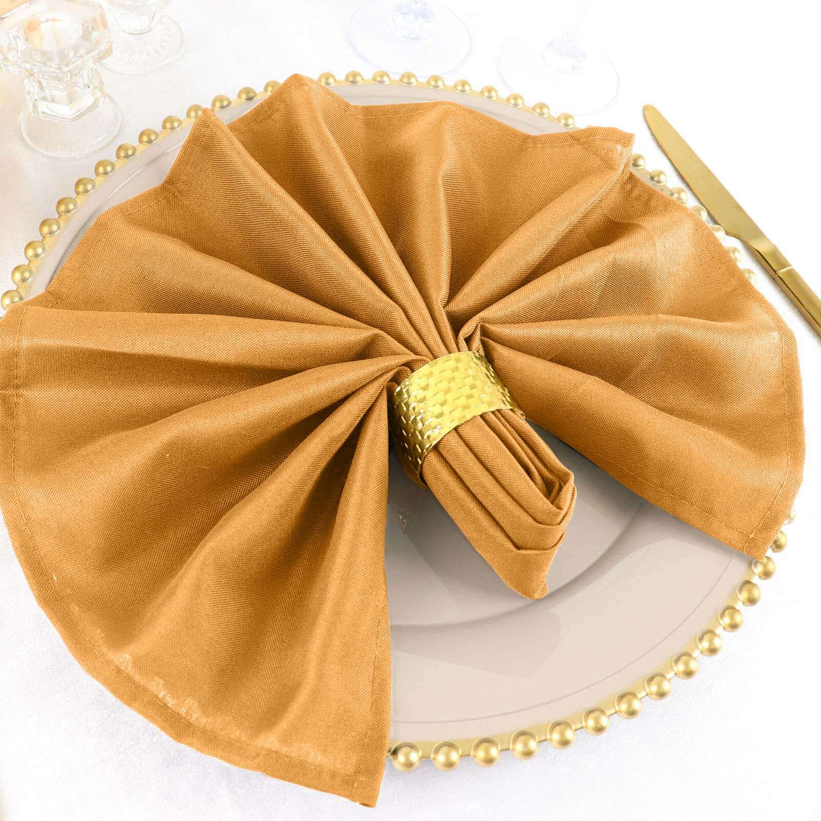 5 Pack Polyester 20"x20" Napkins Gold - Wrinkle Resistant & Easy Care Cloth Napkins for Special Occasions - NestOCart