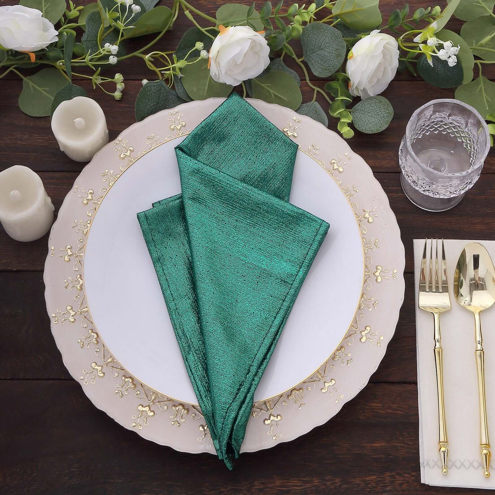 5 Pack Polyester 20"x20" Napkins Hunter Emerald Green Shimmer Sequin Dots - Luminous Cloth Napkins - Bell Racket Store