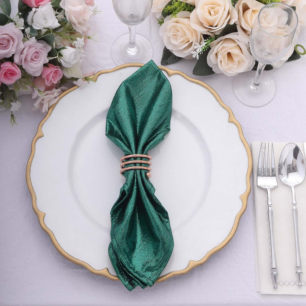 5 Pack Polyester 20"x20" Napkins Hunter Emerald Green Shimmer Sequin Dots - Luminous Cloth Napkins - Bell Racket Store