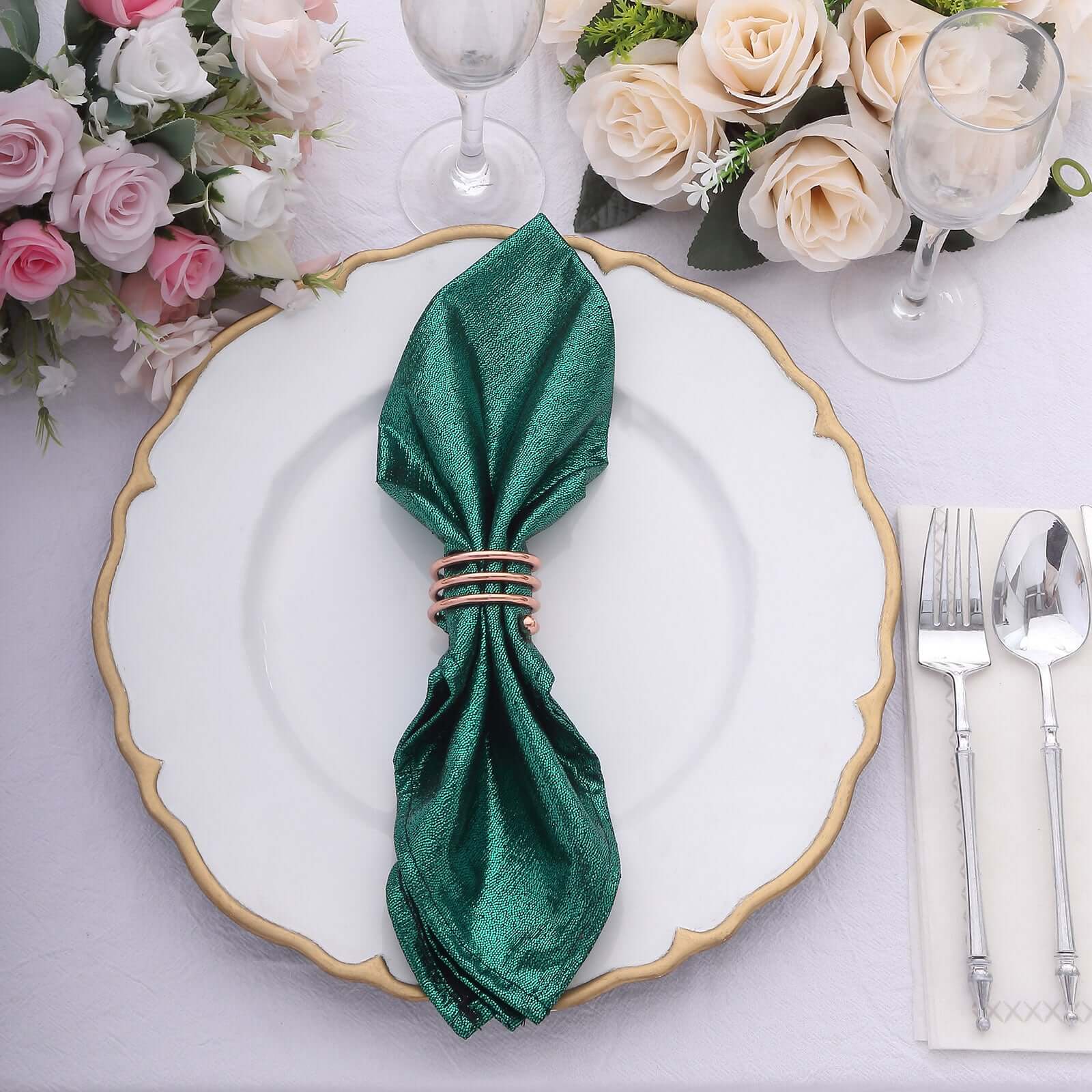 5 Pack Polyester 20"x20" Napkins Hunter Emerald Green Shimmer Sequin Dots - Luminous Cloth Napkins - Bell Racket Store