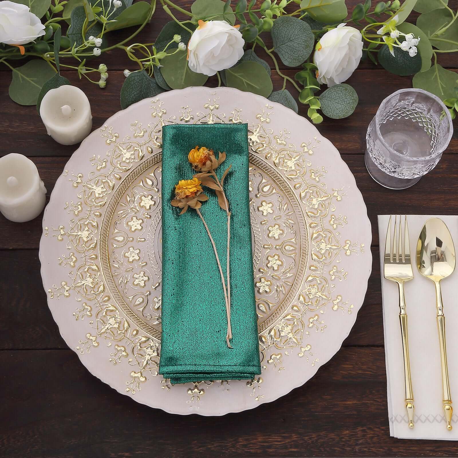 5 Pack Polyester 20"x20" Napkins Hunter Emerald Green Shimmer Sequin Dots - Luminous Cloth Napkins - Bell Racket Store