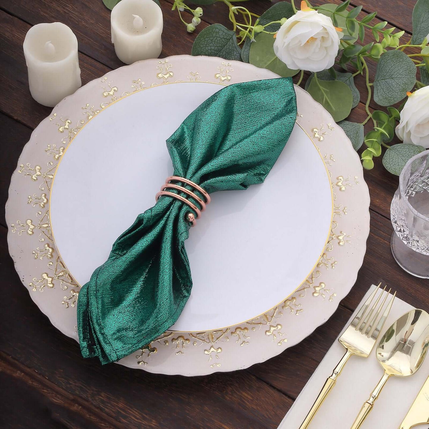5 Pack Polyester 20"x20" Napkins Hunter Emerald Green Shimmer Sequin Dots - Luminous Cloth Napkins - Bell Racket Store