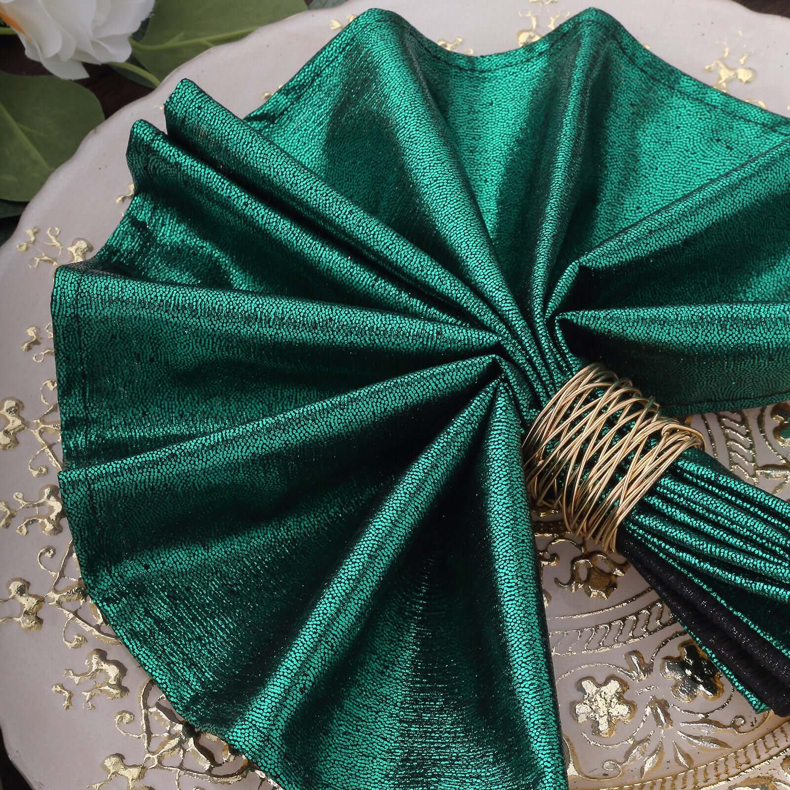 5 Pack Polyester 20"x20" Napkins Hunter Emerald Green Shimmer Sequin Dots - Luminous Cloth Napkins - Bell Racket Store