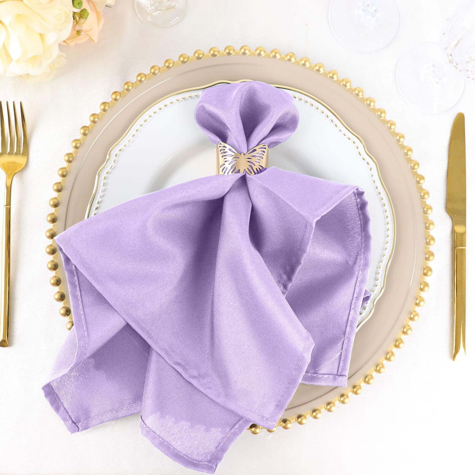 5 Pack Polyester 20"x20" Napkins Lavender Lilac - Wrinkle Resistant & Easy Care Cloth Napkins - NestOCart