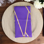 5 Pack Polyester 20"x20" Napkins Purple with Gold Geometric Foil Pattern - Modern Reusable Dinner Napkins - Bell Racket Store