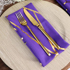 5 Pack Polyester 20"x20" Napkins Purple with Gold Geometric Foil Pattern - Modern Reusable Dinner Napkins - Bell Racket Store