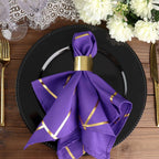 5 Pack Polyester 20"x20" Napkins Purple with Gold Geometric Foil Pattern - Modern Reusable Dinner Napkins - Bell Racket Store