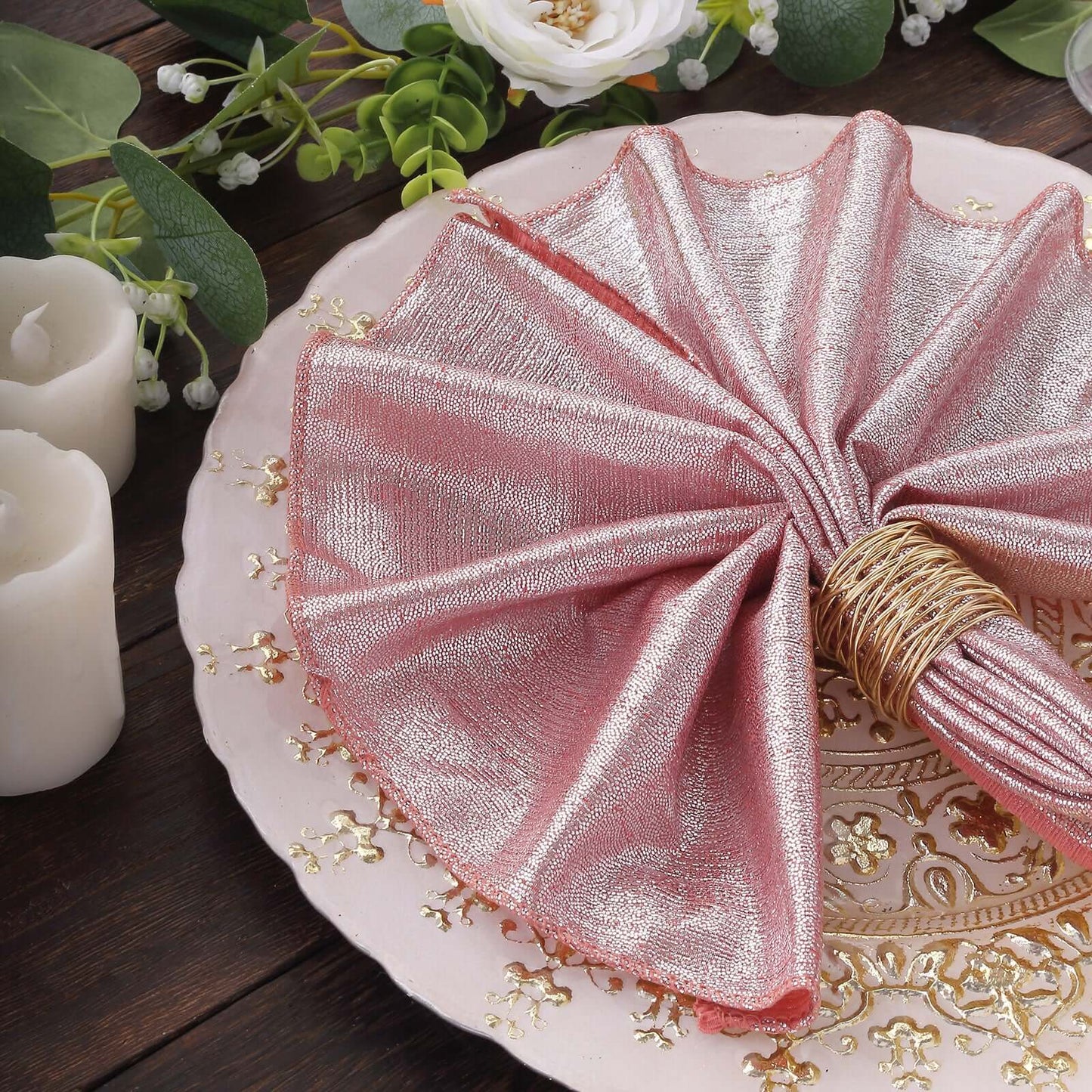 5 Pack Polyester 20"x20" Napkins Rose Gold Shimmer Sequin Dots - Luminous Cloth Napkins - Bell Racket Store