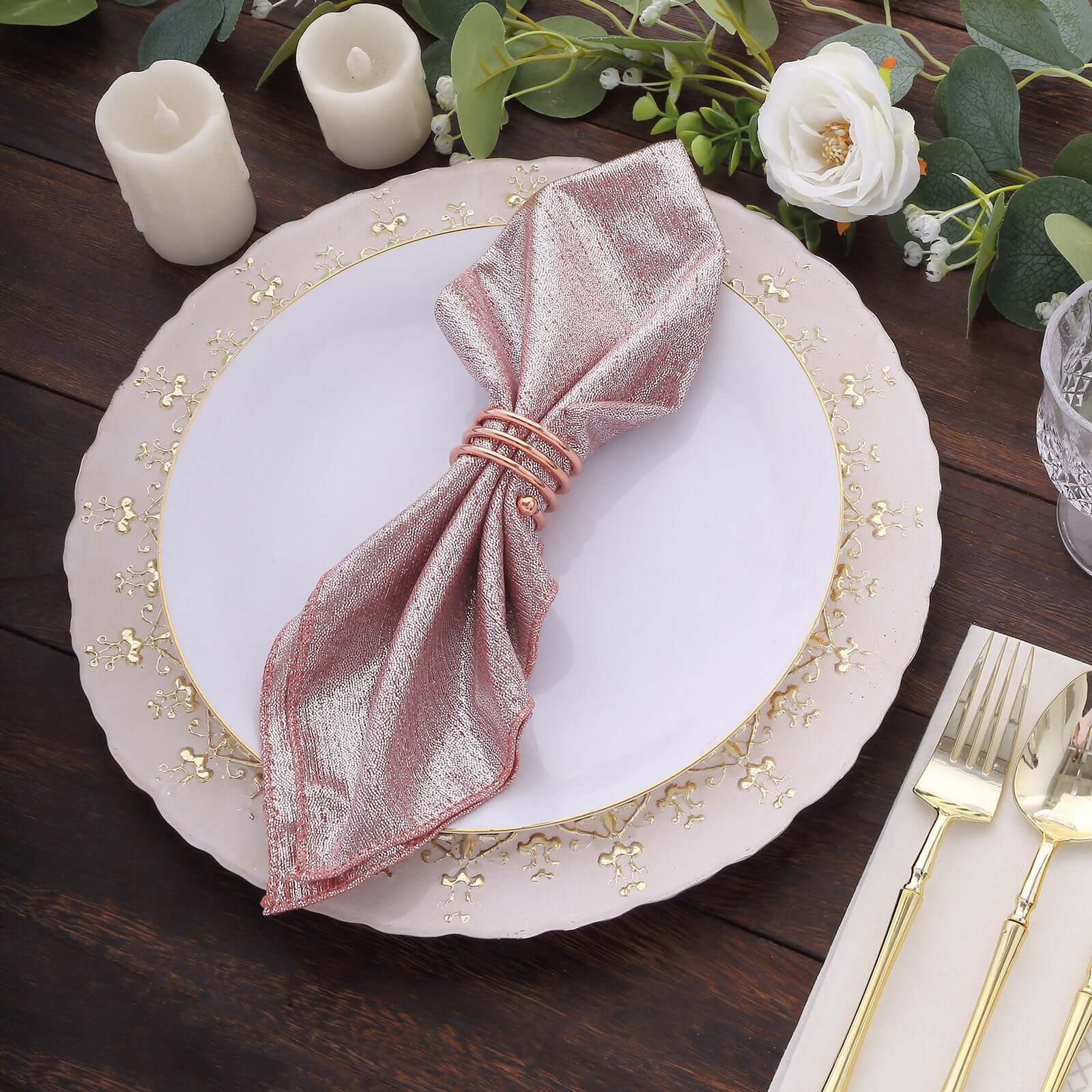 5 Pack Polyester 20"x20" Napkins Rose Gold Shimmer Sequin Dots - Luminous Cloth Napkins - Bell Racket Store
