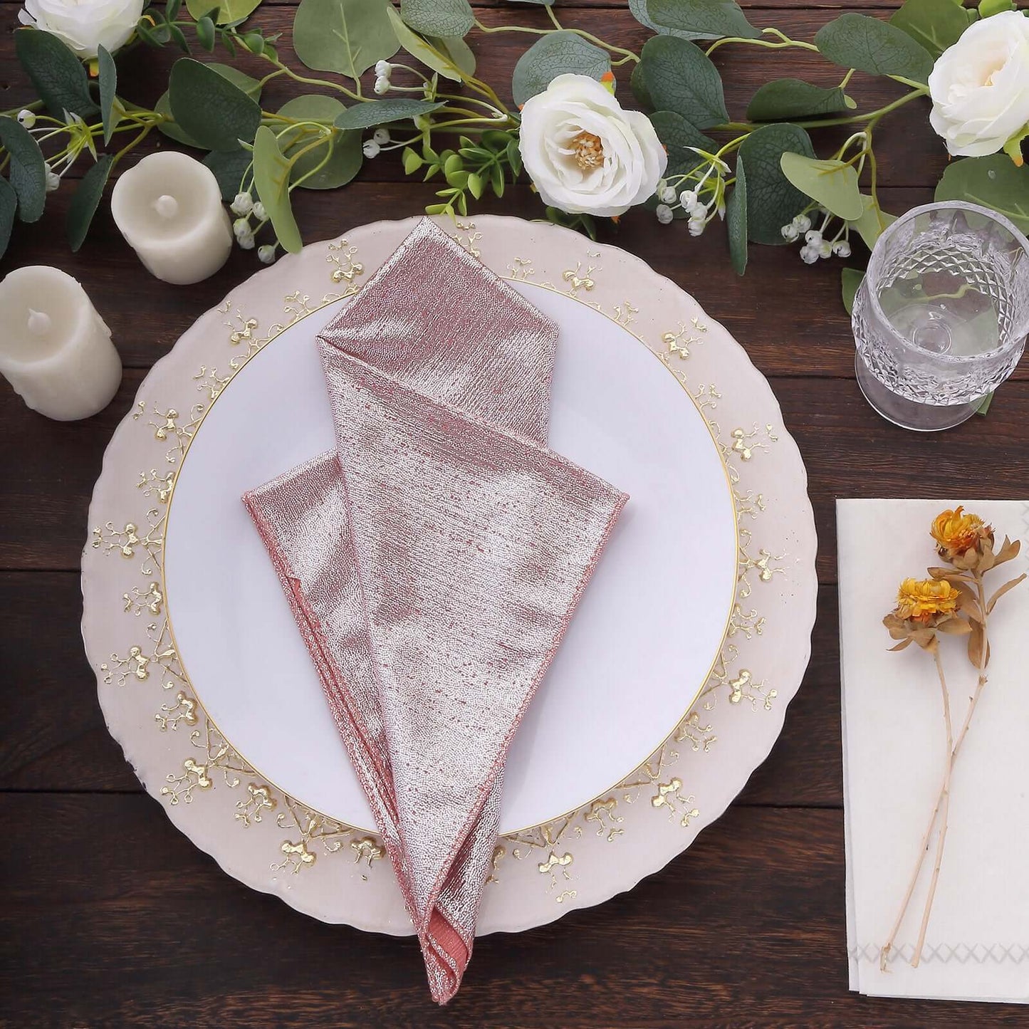 5 Pack Polyester 20"x20" Napkins Rose Gold Shimmer Sequin Dots - Luminous Cloth Napkins - Bell Racket Store