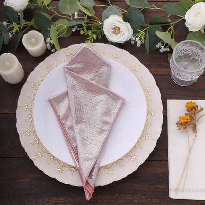 5 Pack Polyester 20"x20" Napkins Rose Gold Shimmer Sequin Dots - Luminous Cloth Napkins - Bell Racket Store