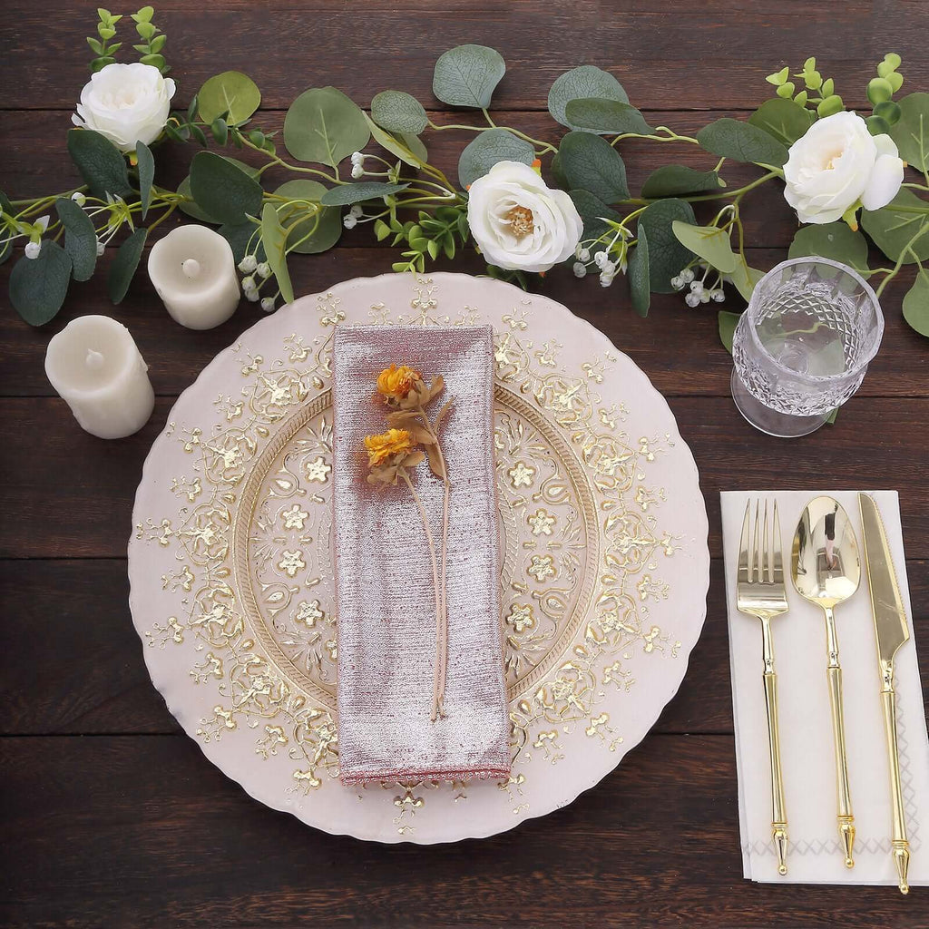 5 Pack Polyester 20"x20" Napkins Rose Gold Shimmer Sequin Dots - Luminous Cloth Napkins - Bell Racket Store