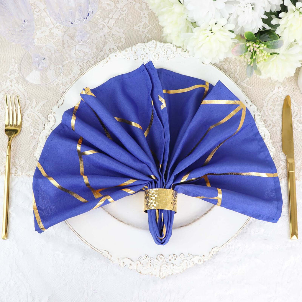 5 Pack Polyester 20"x20" Napkins Royal Blue with Gold Geometric Foil Pattern - Modern Reusable Dinner Napkins - Bell Racket Store