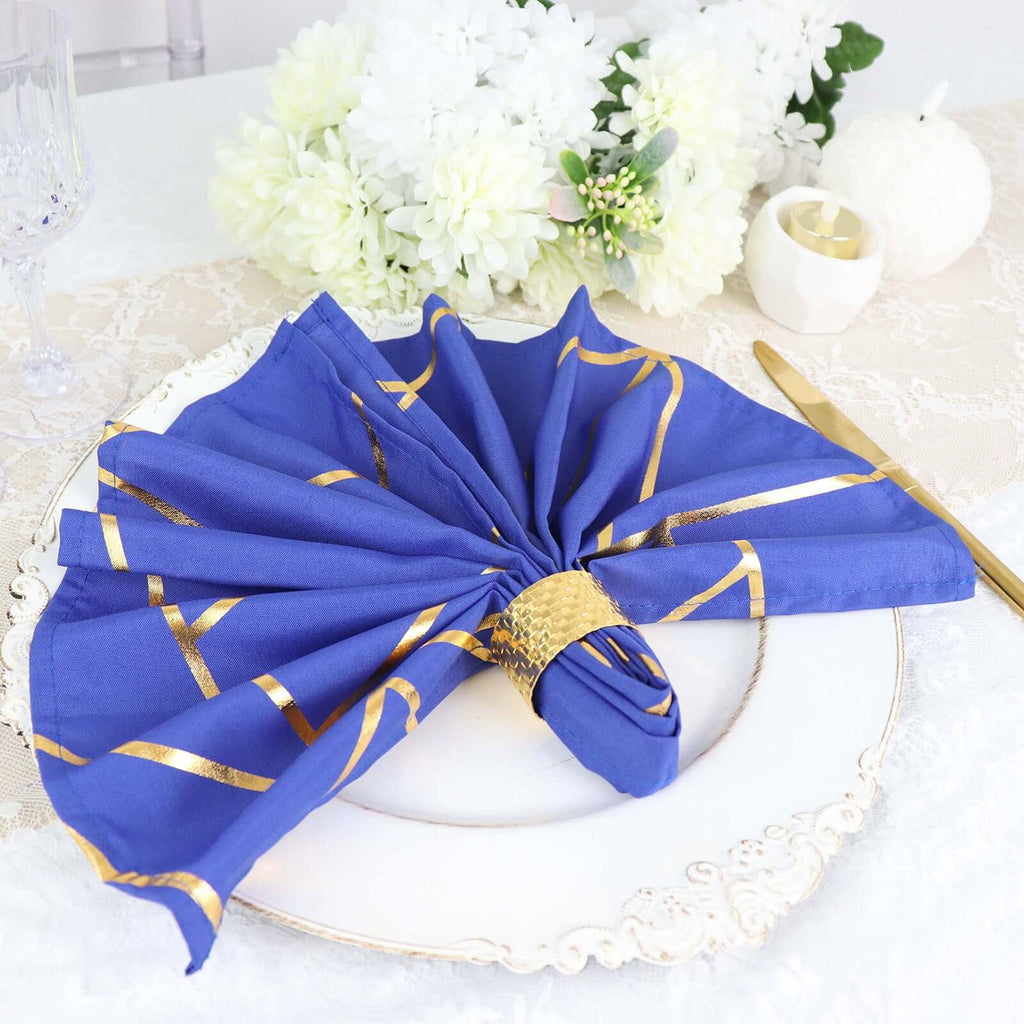 5 Pack Polyester 20"x20" Napkins Royal Blue with Gold Geometric Foil Pattern - Modern Reusable Dinner Napkins - Bell Racket Store