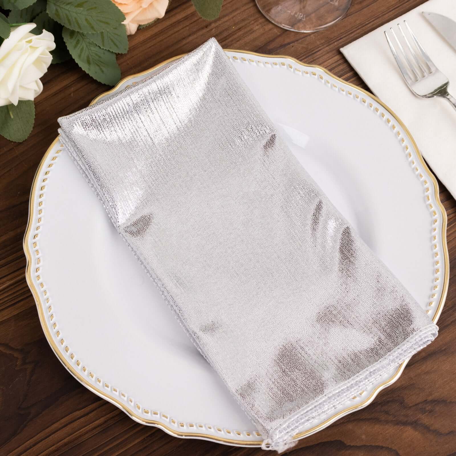 5 Pack Polyester 20"x20" Napkins Silver Shimmer Sequin Dots - Luminous Cloth Napkins - Bell Racket Store