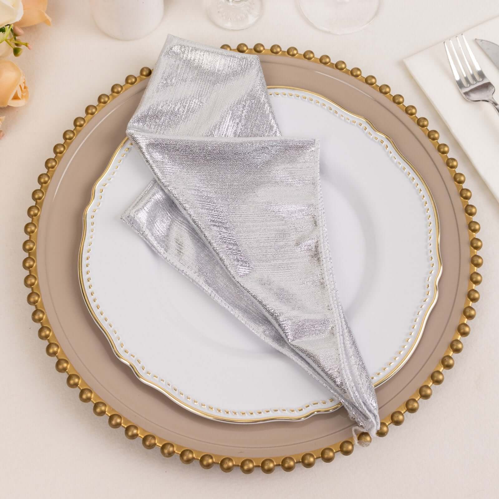 5 Pack Polyester 20"x20" Napkins Silver Shimmer Sequin Dots - Luminous Cloth Napkins - Bell Racket Store
