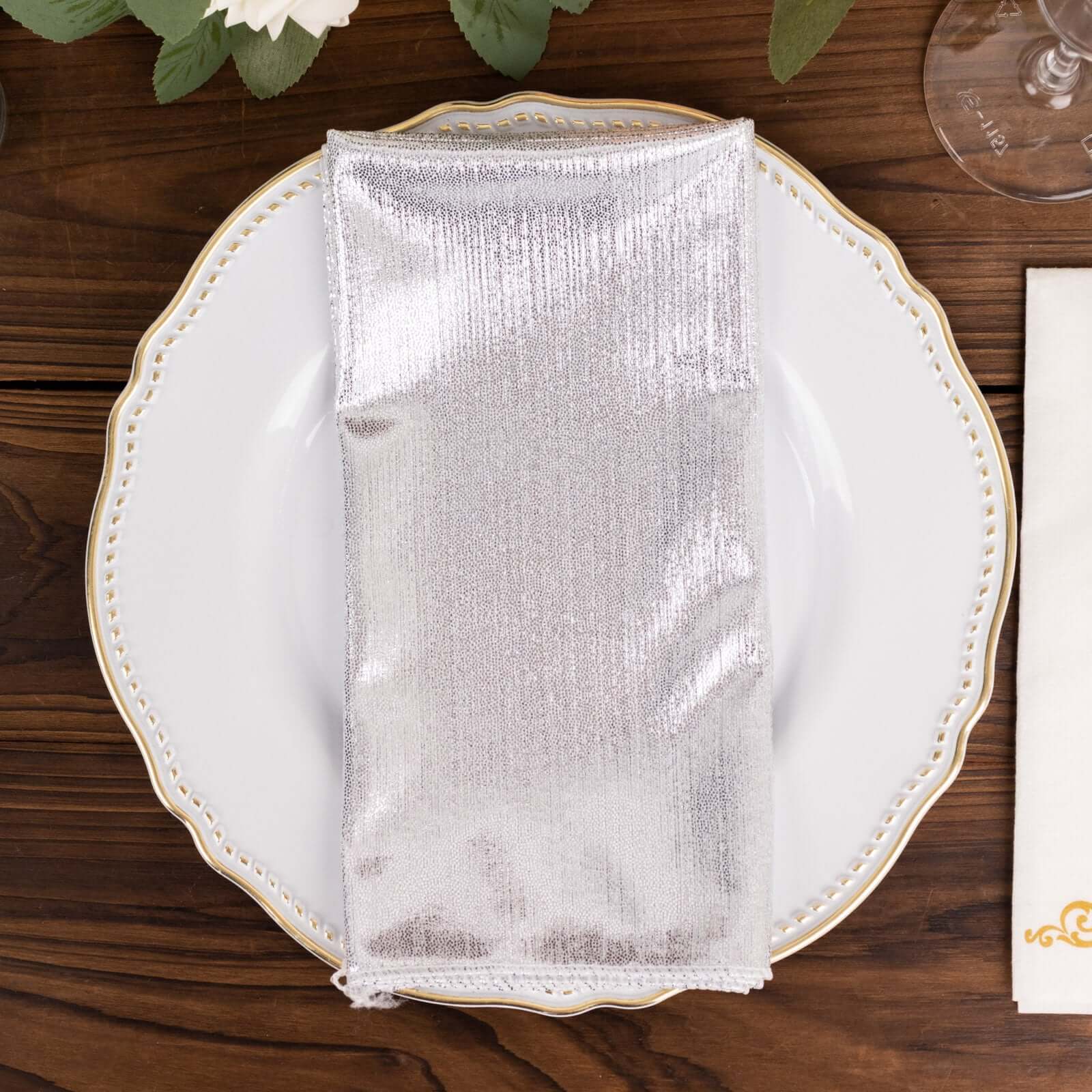 5 Pack Polyester 20"x20" Napkins Silver Shimmer Sequin Dots - Luminous Cloth Napkins - Bell Racket Store