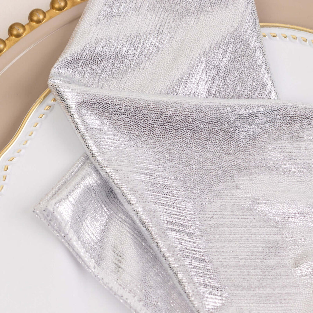 5 Pack Polyester 20"x20" Napkins Silver Shimmer Sequin Dots - Luminous Cloth Napkins - Bell Racket Store