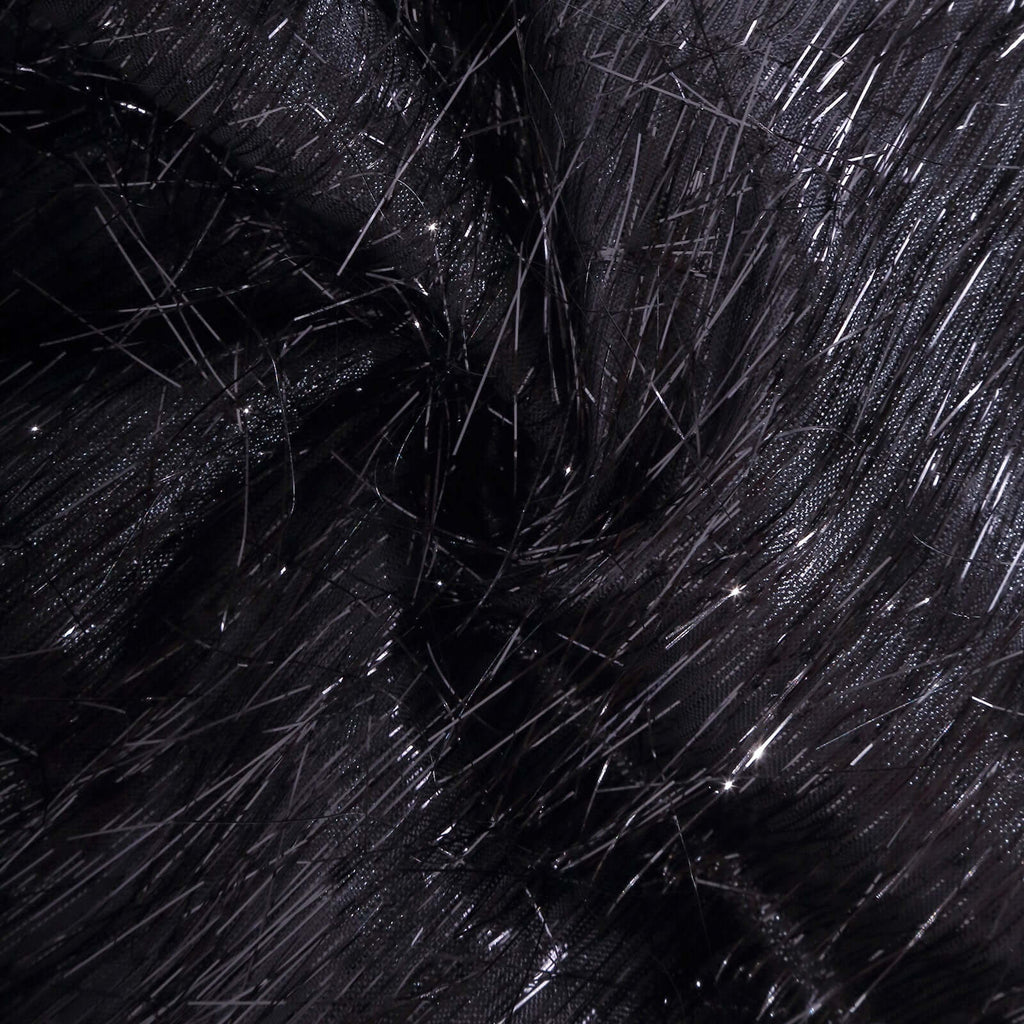 5 Pack Polyester Chair Sashes Black Metallic Tinsel Fringe - Easy to Use Chair Bows 6"x108" - Bell Racket Store