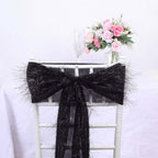 5 Pack Polyester Chair Sashes Black Metallic Tinsel Fringe - Easy to Use Chair Bows 6"x108" - Bell Racket Store