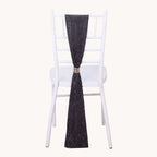 5 Pack Polyester Chair Sashes Black Metallic Tinsel Fringe - Easy to Use Chair Bows 6"x108" - Bell Racket Store