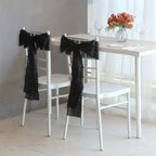 5 Pack Polyester Chair Sashes Black Metallic Tinsel Fringe - Easy to Use Chair Bows 6"x108" - Bell Racket Store