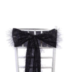 5 Pack Polyester Chair Sashes Black Metallic Tinsel Fringe - Easy to Use Chair Bows 6"x108" - Bell Racket Store