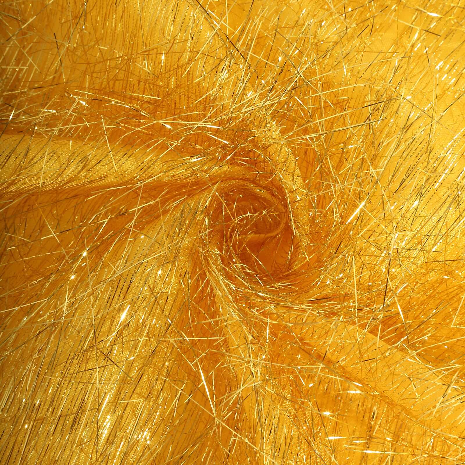 5 Pack Polyester Chair Sashes Gold Metallic Tinsel Fringe - Easy to Use Sparkly Chair Bows 6"x108" - Bell Racket Store