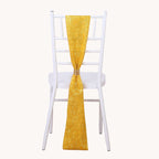 5 Pack Polyester Chair Sashes Gold Metallic Tinsel Fringe - Easy to Use Sparkly Chair Bows 6"x108" - Bell Racket Store