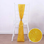 5 Pack Polyester Chair Sashes Gold Metallic Tinsel Fringe - Easy to Use Sparkly Chair Bows 6"x108" - Bell Racket Store