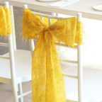 5 Pack Polyester Chair Sashes Gold Metallic Tinsel Fringe - Easy to Use Sparkly Chair Bows 6"x108" - Bell Racket Store