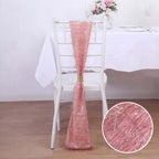 5 Pack Polyester Chair Sashes Rose Gold Metallic Tinsel Fringe - Easy to Use Chair Bows 6"x108" - Bell Racket Store