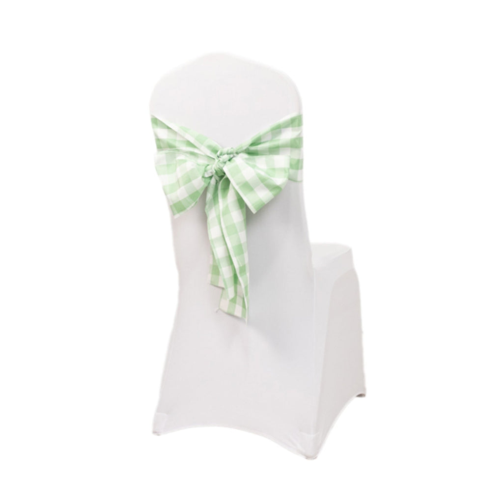 5 Pack Polyester Chair Sashes Sage Green/White Buffalo Plaid - Durable & Reusable Chair Bows 6"x108" - Bell Racket Store