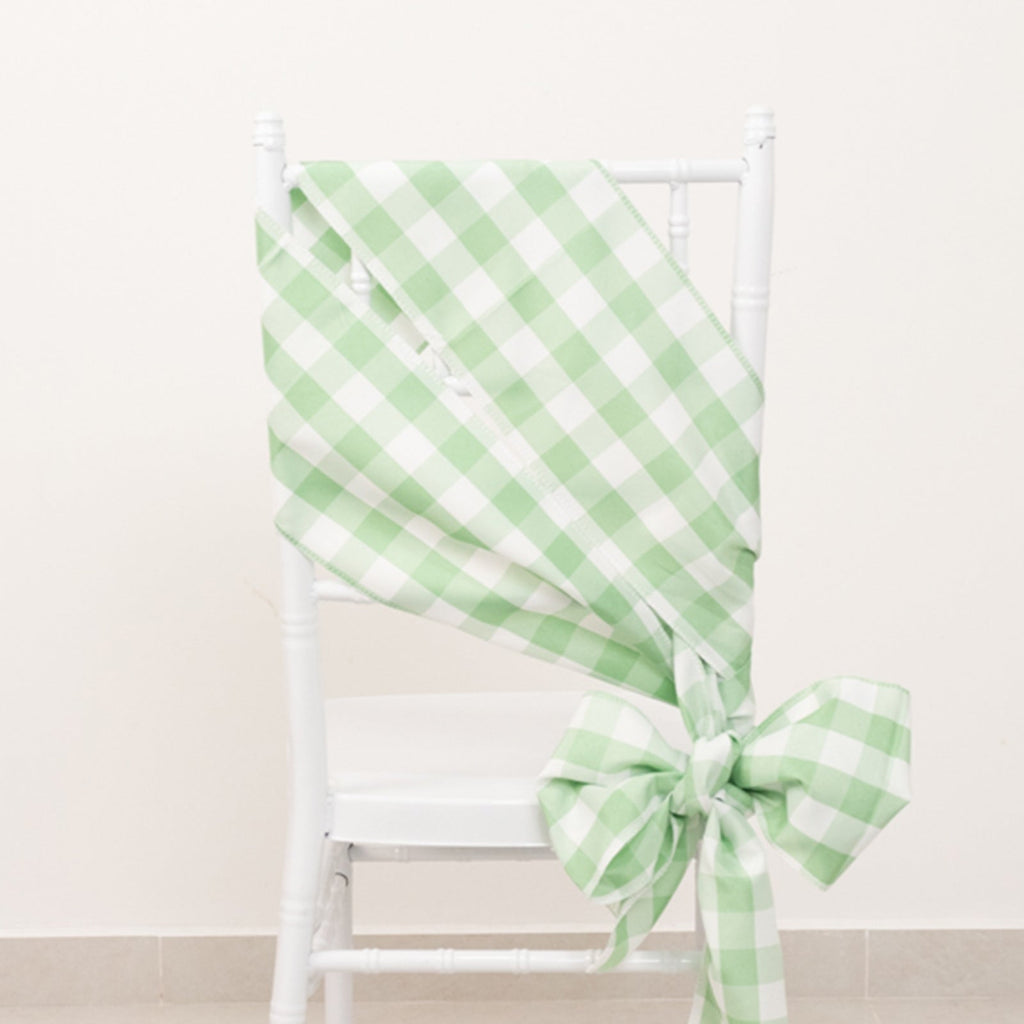 5 Pack Polyester Chair Sashes Sage Green/White Buffalo Plaid - Durable & Reusable Chair Bows 6"x108" - Bell Racket Store