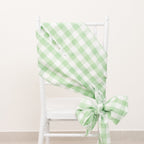 5 Pack Polyester Chair Sashes Sage Green/White Buffalo Plaid - Durable & Reusable Chair Bows 6"x108" - Bell Racket Store