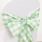 5 Pack Polyester Chair Sashes Sage Green/White Buffalo Plaid - Durable & Reusable Chair Bows 6"x108" - Bell Racket Store