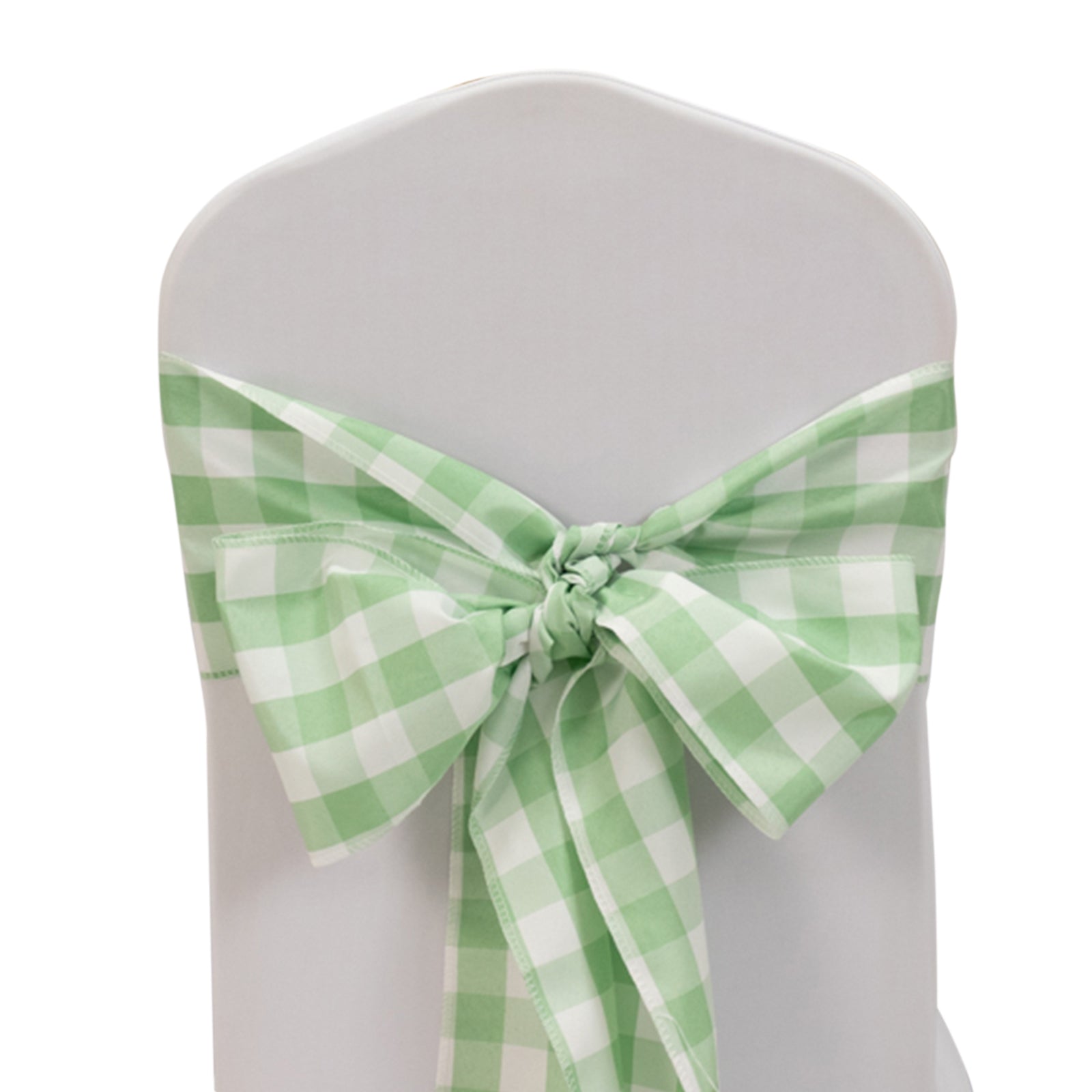 5 Pack Polyester Chair Sashes Sage Green/White Buffalo Plaid - Durable & Reusable Chair Bows 6"x108" - Bell Racket Store