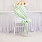 5 Pack Polyester Chair Sashes Sage Green/White Buffalo Plaid - Durable & Reusable Chair Bows 6"x108" - Bell Racket Store
