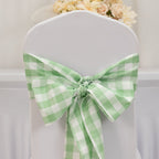 5 Pack Polyester Chair Sashes Sage Green/White Buffalo Plaid - Durable & Reusable Chair Bows 6"x108" - Bell Racket Store