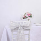 5 Pack Polyester Chair Sashes Silver Metallic Tinsel Fringe - Easy to Use Chair Bows 6"x108" - Bell Racket Store