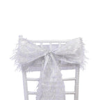 5 Pack Polyester Chair Sashes Silver Metallic Tinsel Fringe - Easy to Use Chair Bows 6"x108" - Bell Racket Store