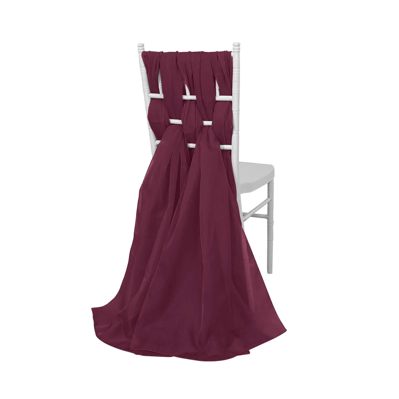 5 Pack Chiffon Chair Sashes Burgundy - Soft & Lightweight Designer Chair Bows 22"x78"