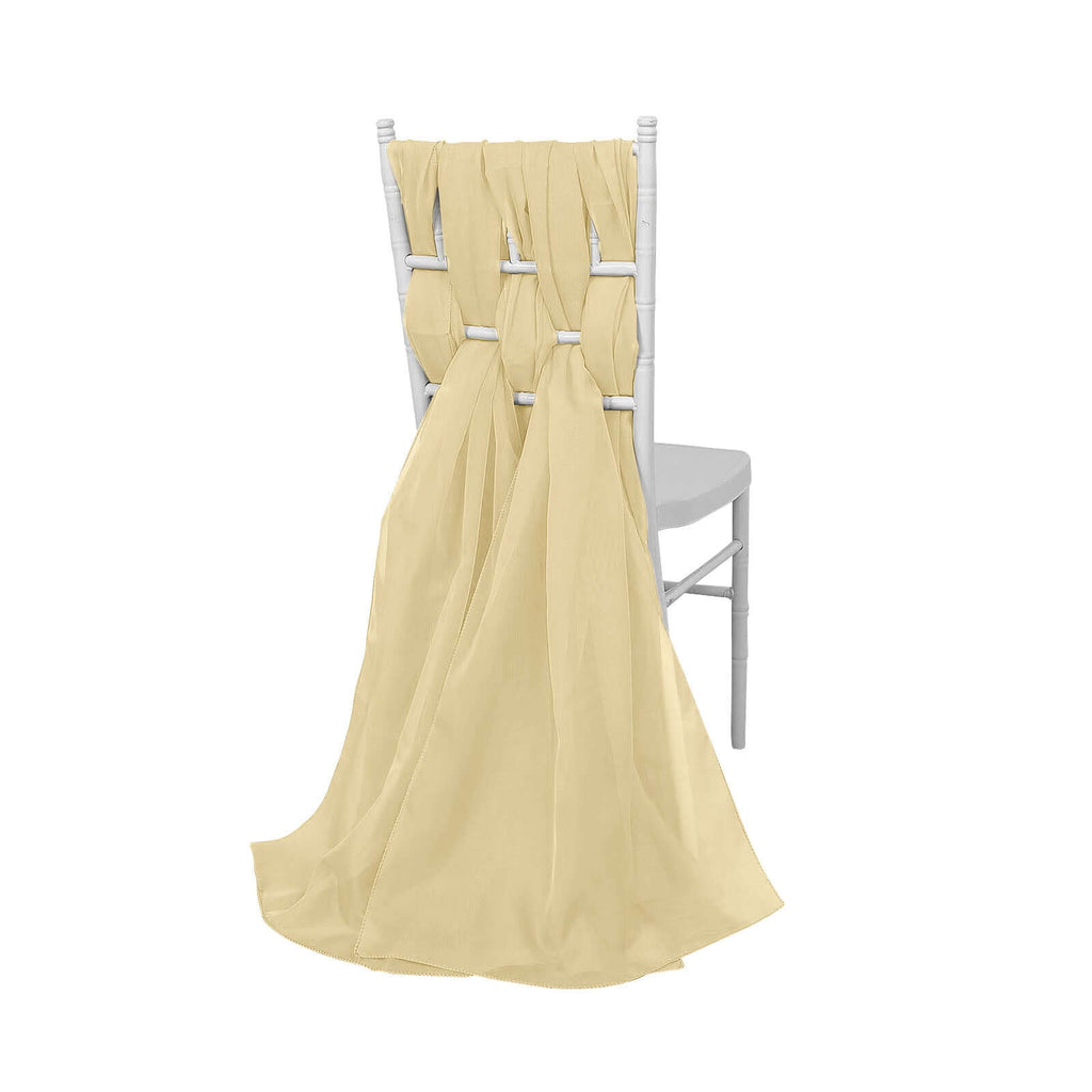5 Pack Chiffon Chair Sashes Champagne - Soft & Lightweight Designer Chair Bows 22"x78"