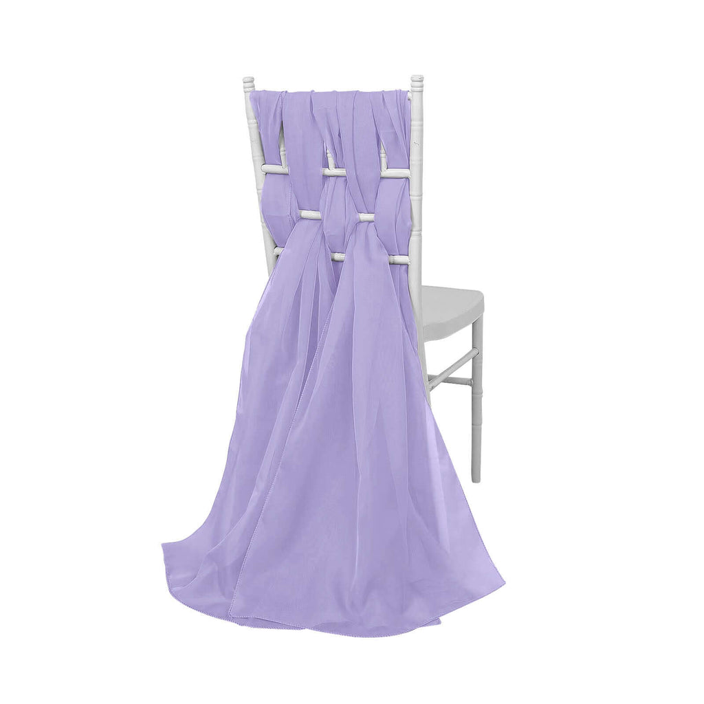 5 Pack Chiffon Chair Sashes Lavender Lilac - Soft & Lightweight Designer Chair Bows 22"x78"