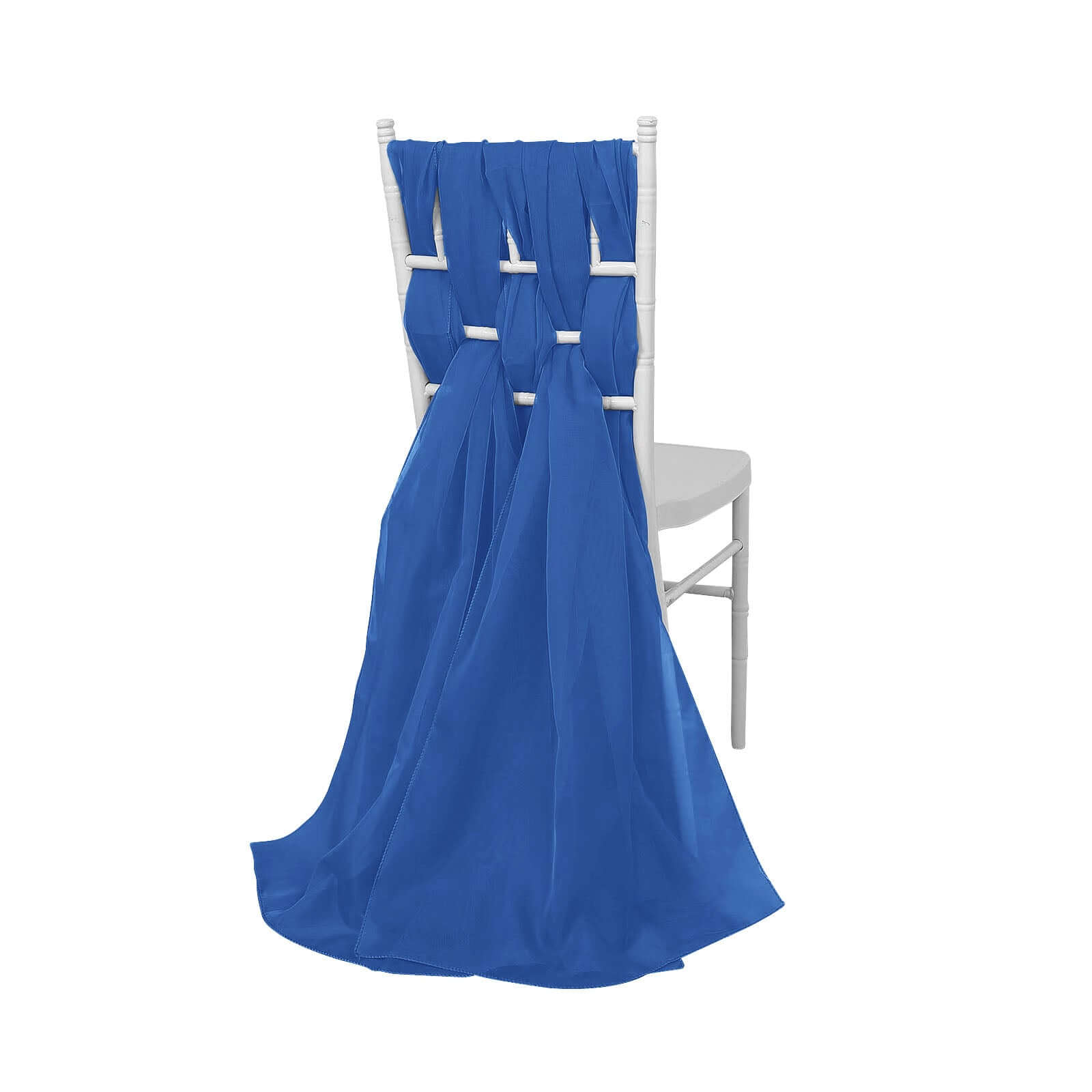 5 Pack Chiffon Chair Sashes Royal Blue - Soft & Lightweight Designer Chair Bows 22"x78"