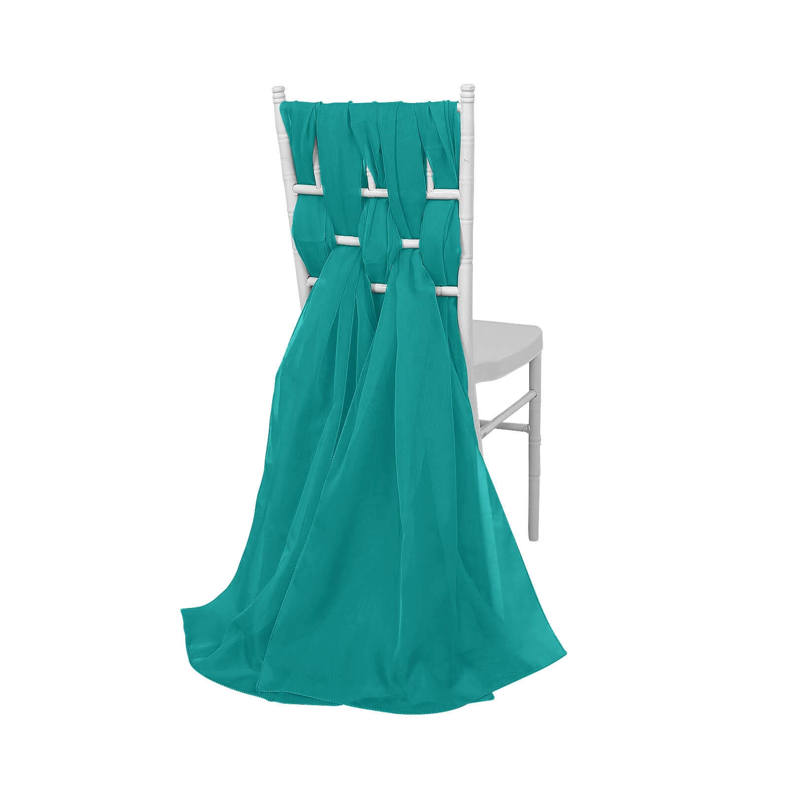 5 Pack Chiffon Chair Sashes Turquoise - Soft & Lightweight Designer Chair Bows 22"x78"