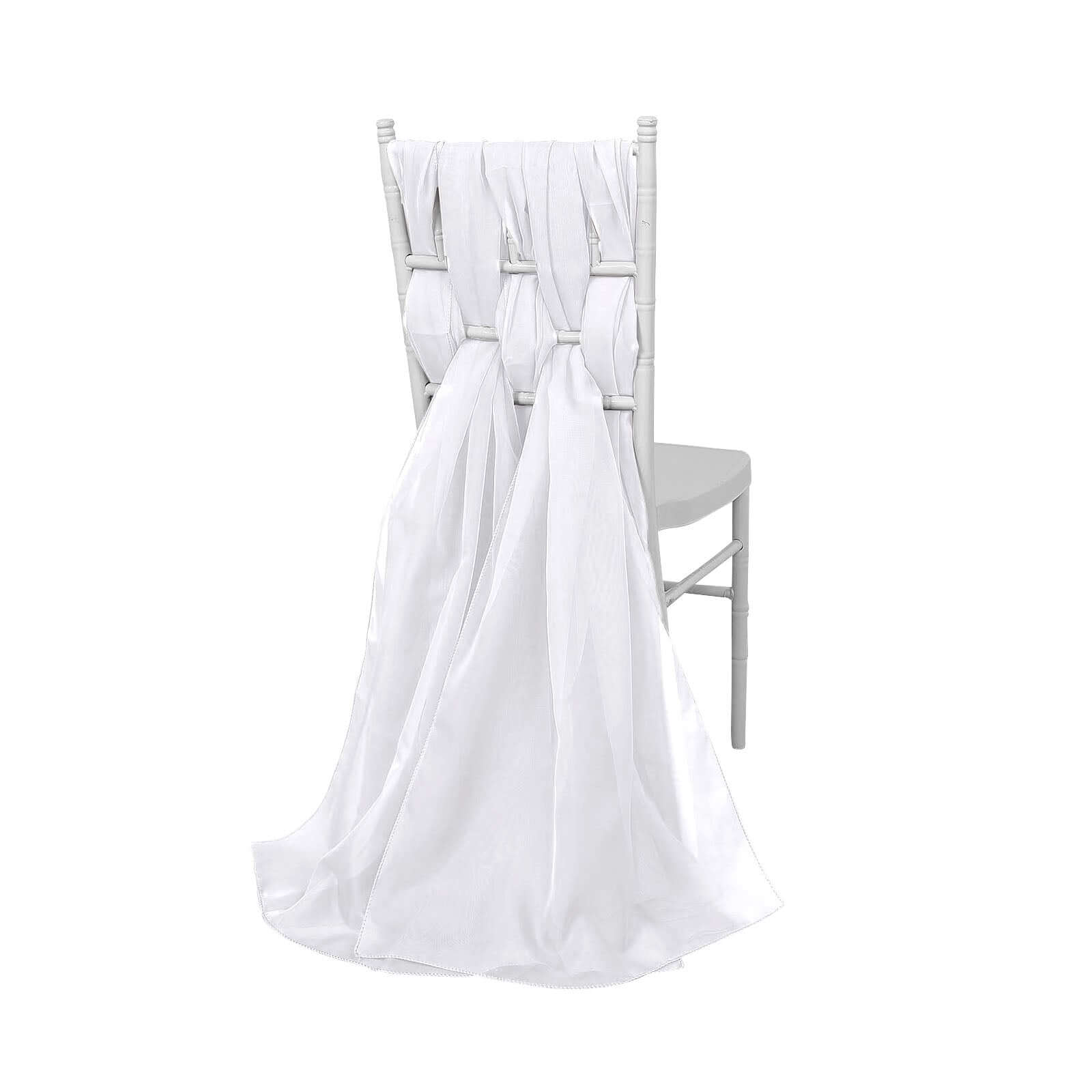 5 Pack Chiffon Chair Sashes White - Soft & Lightweight Designer Chair Bows for Stylish DIY Chair Accents 22"x78"