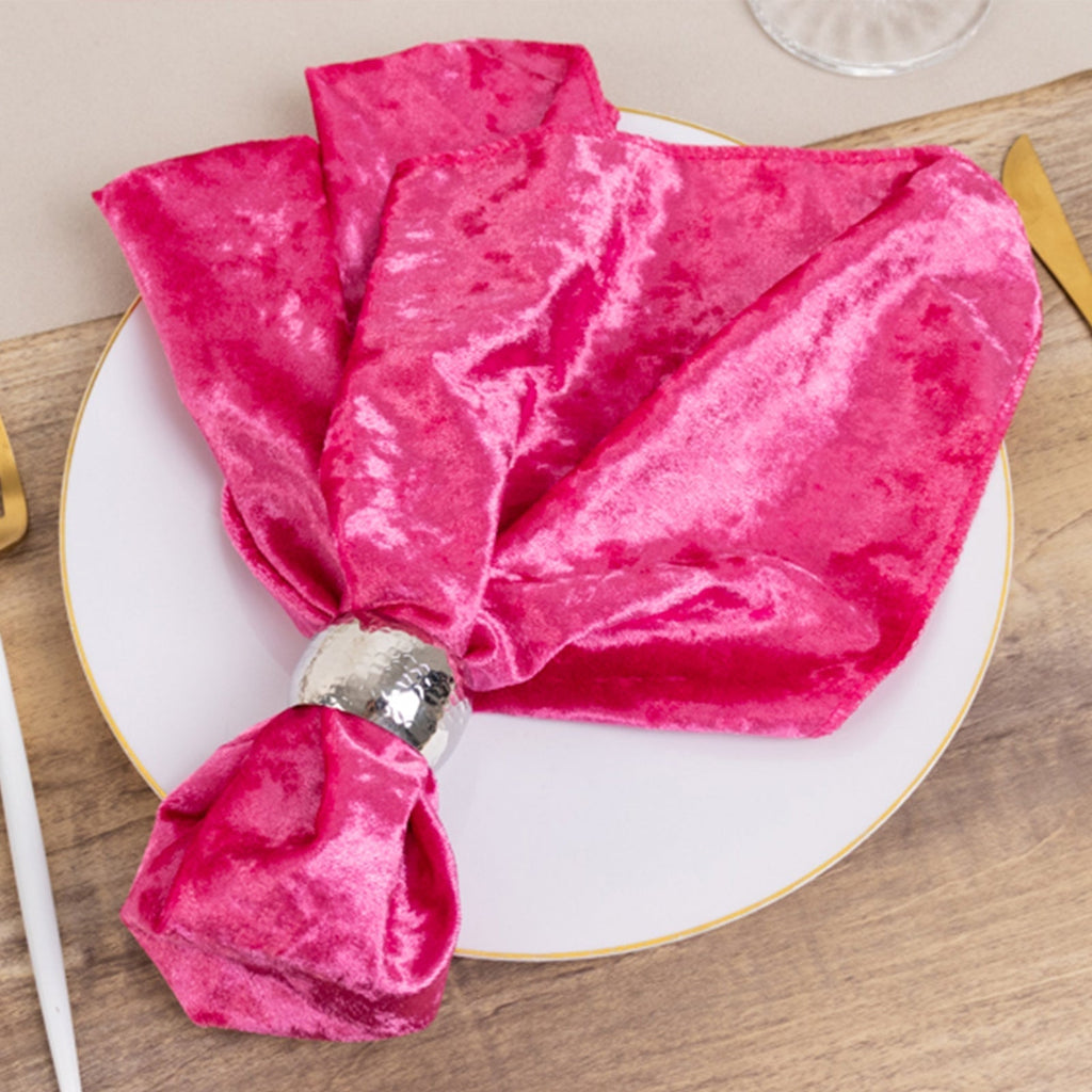 5 Pack Premium Crushed Velvet 20"x20" Napkins Fuchsia - Rich & Textured Finish Dinner Napkins - Bell Racket Store