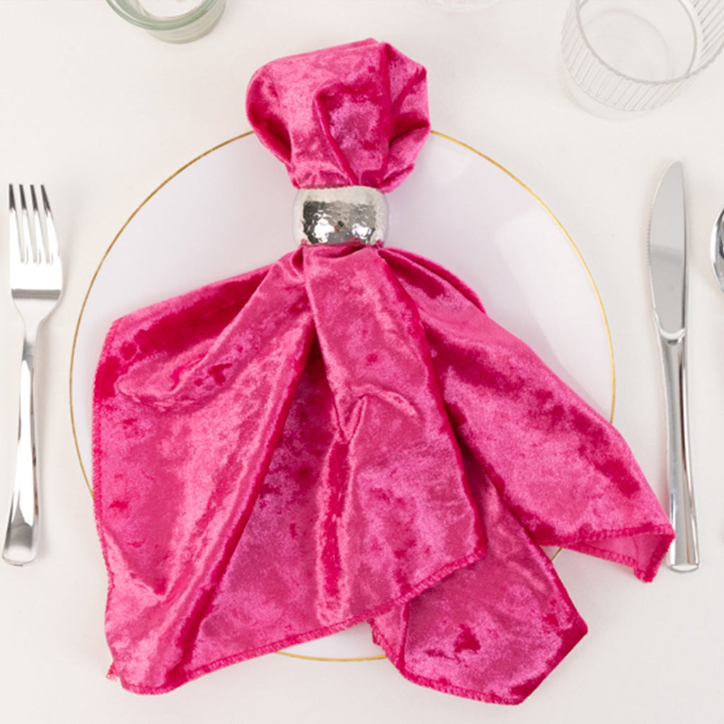 5 Pack Premium Crushed Velvet 20"x20" Napkins Fuchsia - Rich & Textured Finish Dinner Napkins - Bell Racket Store